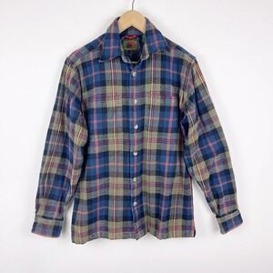 Vintage Boston Traders Blue Brown Plaid Heavyweight Flannel Shirt Shacket Small